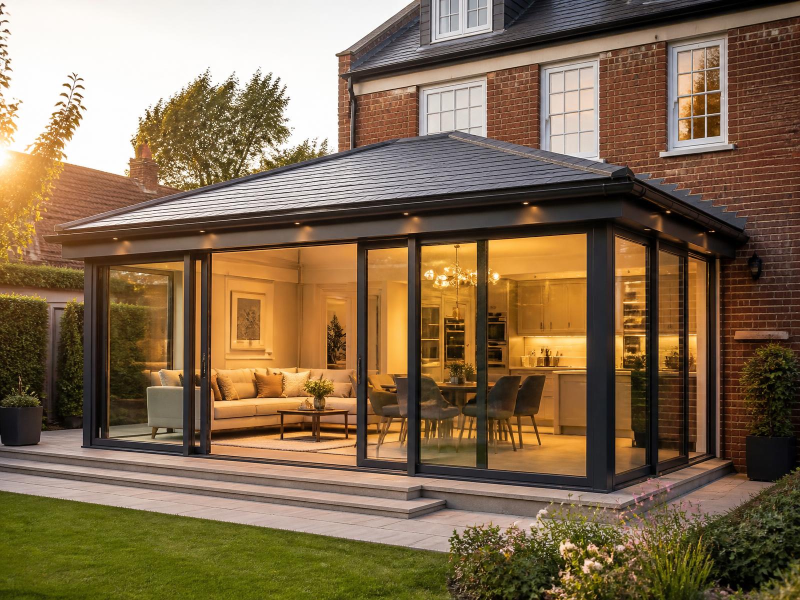 Modern conservatory with a solid tiled replacement roof